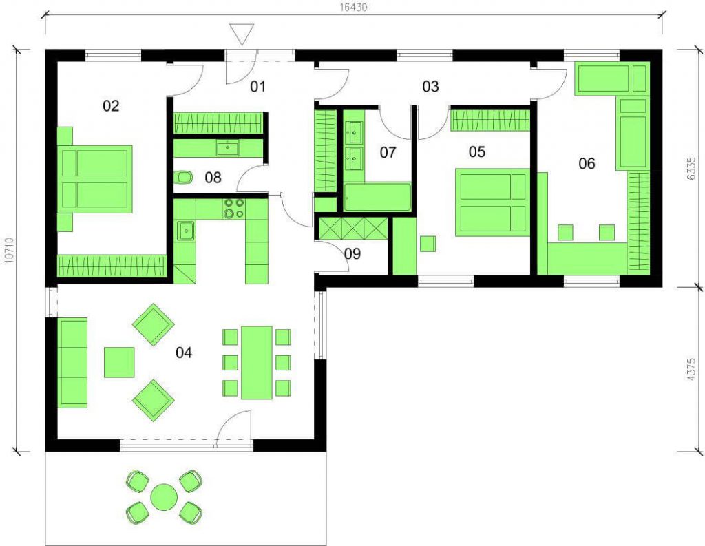 Bungalov B114-V2 schéma dřevostavby půdorys