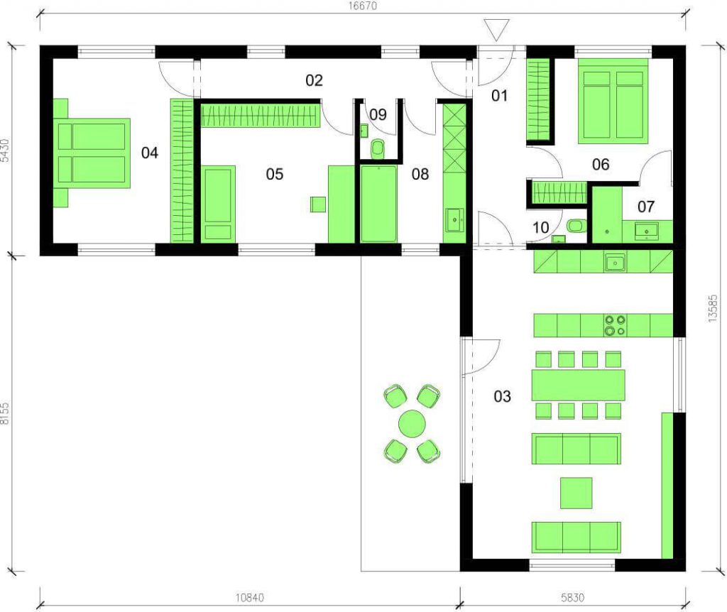 Bungalov B115 schéma dřevostavby půdorys