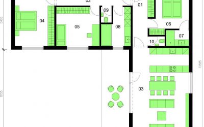 Bungalov B115 schéma dřevostavby půdorys
