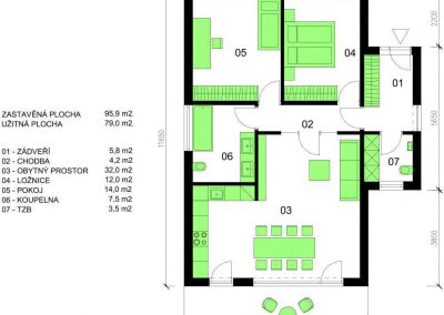 Bungalov B79 schéma dřevostavby půdorys