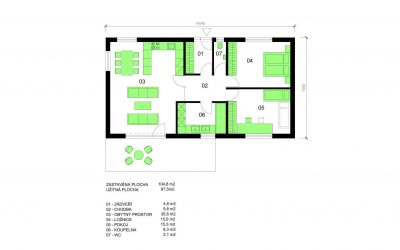 Bungalov B88 půdorys dřevostavby schéma