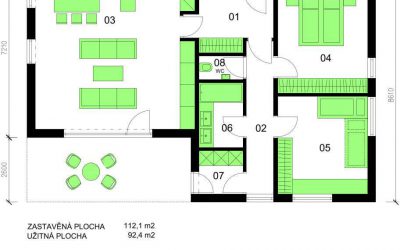 Bungalov B93 schéma dřevostavby půdorys