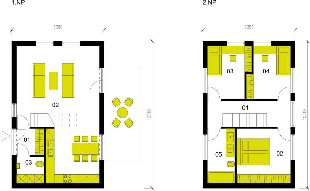 Moderní dům M102 schéma dřevostavby půdorys