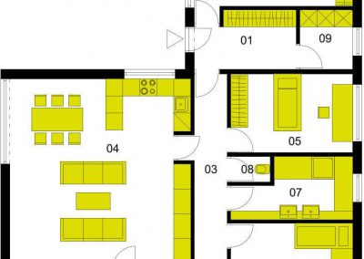 Moderní dům M111-V2 schéma dřevostavby půdorys