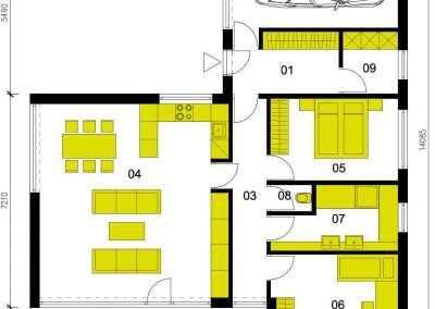 Moderní dům M111-V1 schéma dřevostavby půdorys