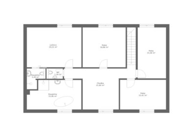Dřevostavba v řadové zástavbě - půdorys 1. patro